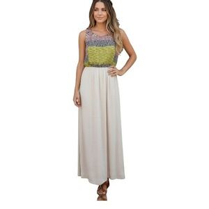 MADE‎ for Impulse Womens Boho Mixed Print Cutout Maxi Dress L Cream Geometric